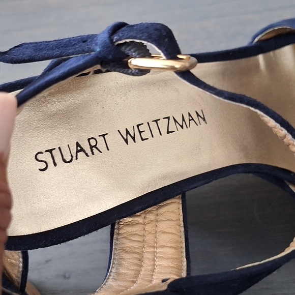 Stuart Weitzman Minky Platform Wedge Sandal Blue 9.5 EUC - Picture 6 of 16